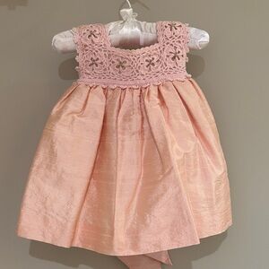 Gorgeous Silk and Crochet Girls Dress; size 3-6M